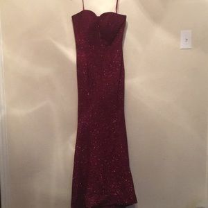 Strapless Plunge Glitter Knit Mermaid Gown